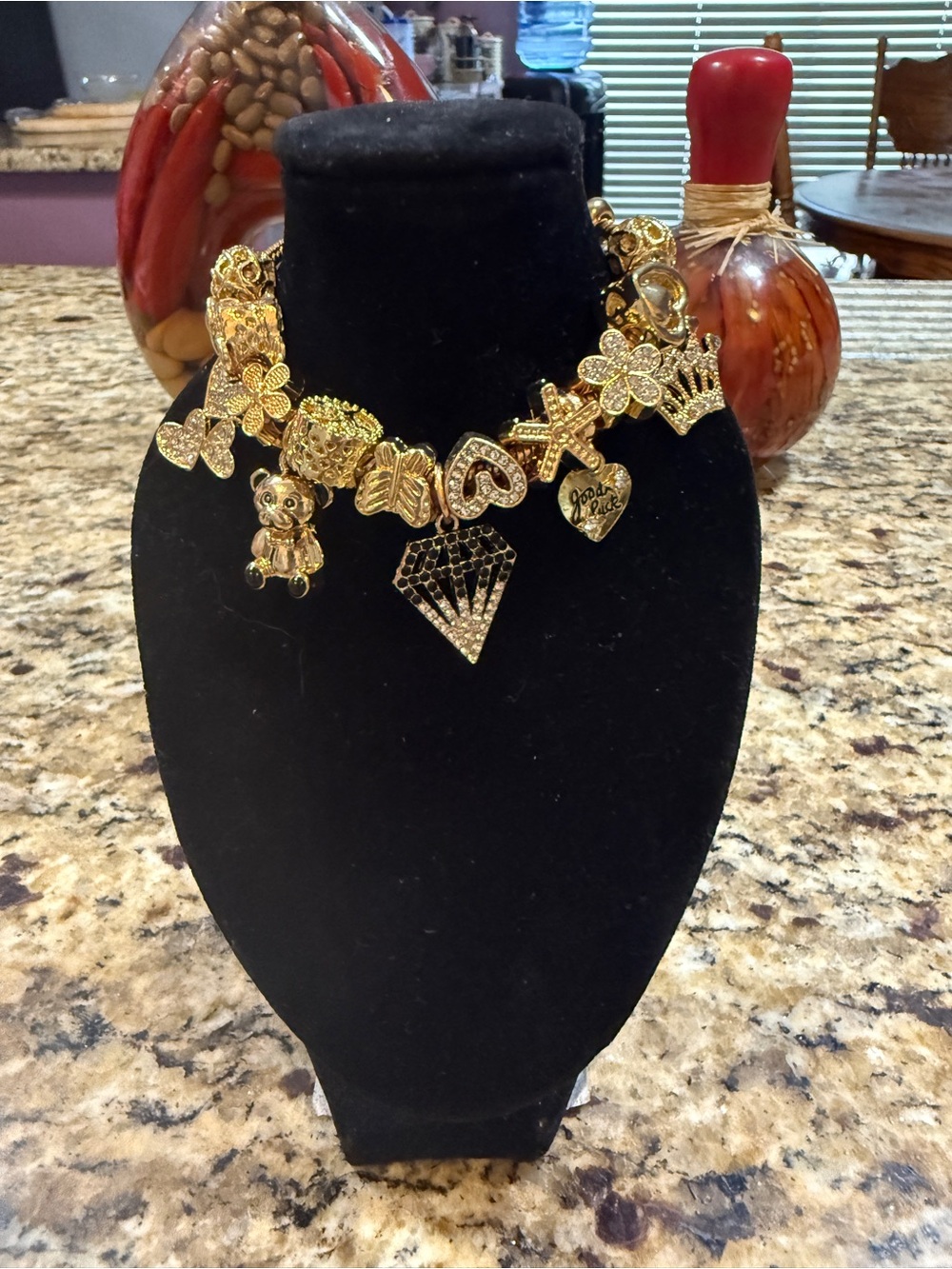 Gold Charm Cluster Necklace for Women